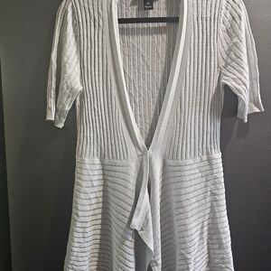 Gray Ribbed Open Cardigan